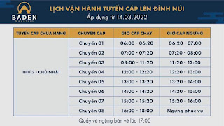 Lịch vận hành cáp treo núi bà đen Tây Ninh