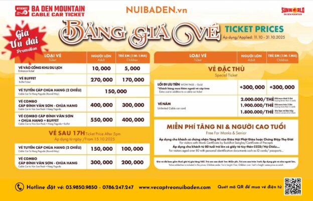 Vé Cáp Treo Núi Bà Đen Khuyến Mãi Giá Rẻ
