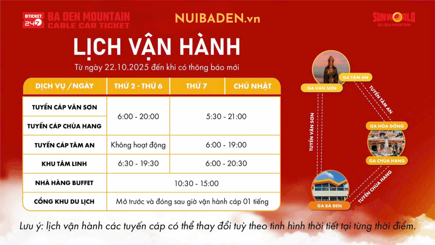 Giờ Hoạt Động Cáp Treo Núi Bà Đen