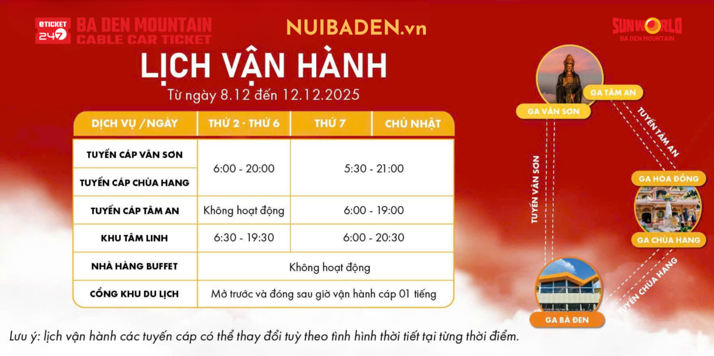 Giờ Hoạt Động Cáp Treo Núi Bà Đen