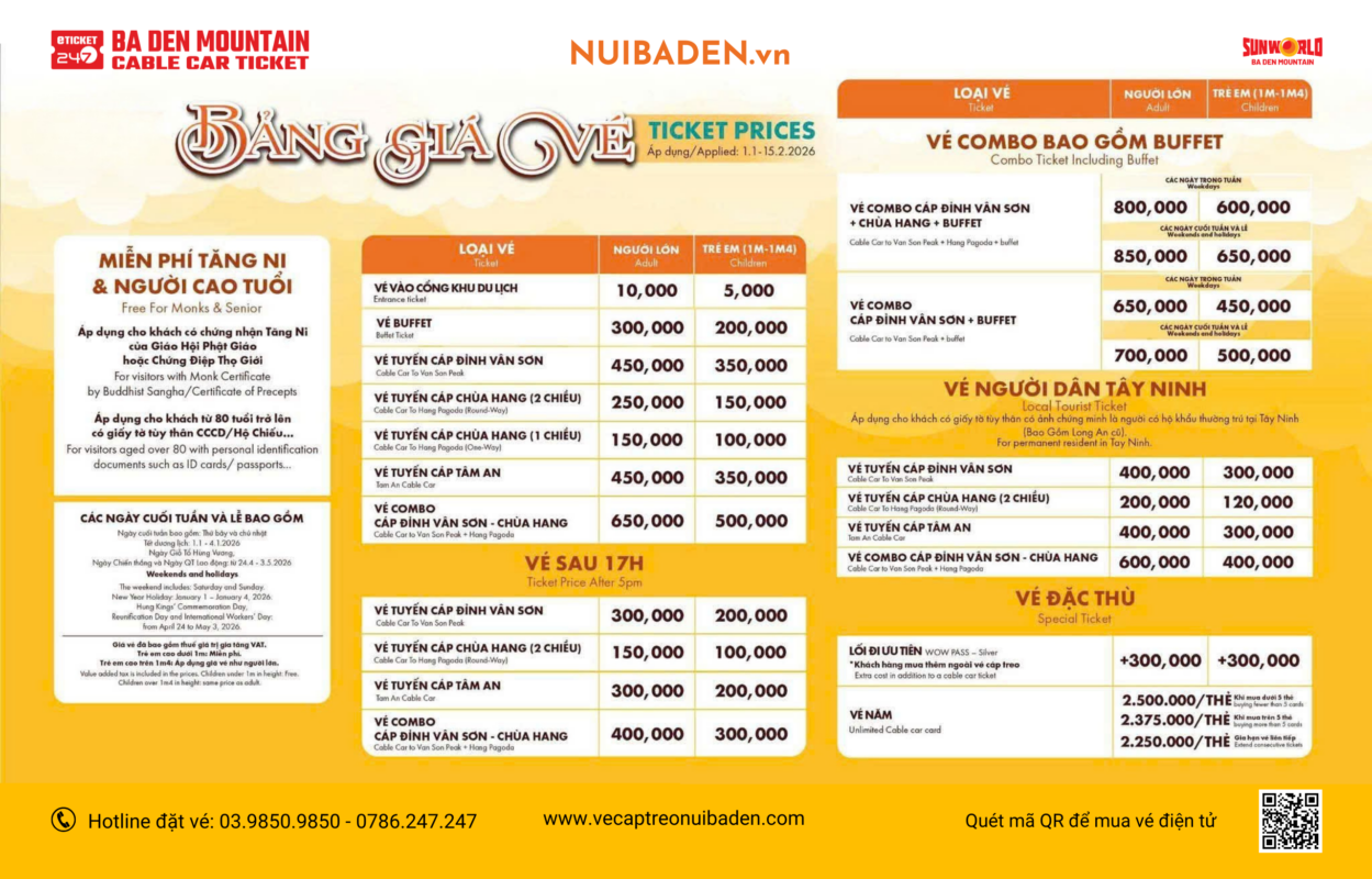 Bảng Giá Vé Cáp Treo Núi Bà Đen