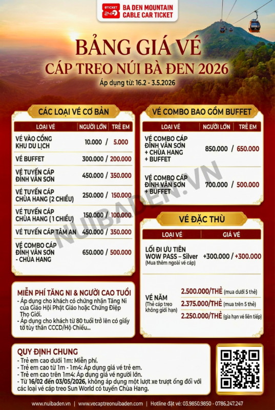 Bảng Giá Vé Cáp Treo Núi Bà Đen