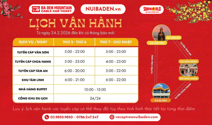 Giờ hoạt động cáp treo núi Bà Đen