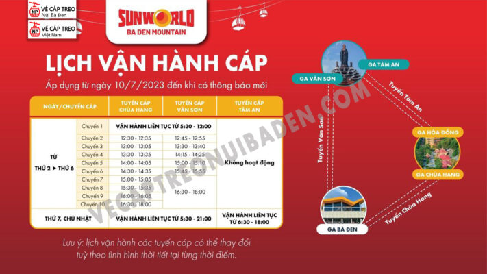 Giờ mở cửa cáp treo Núi Bà Đen, Lịch Vận Hành Cáp Treo Núi Bà Đen Sun World