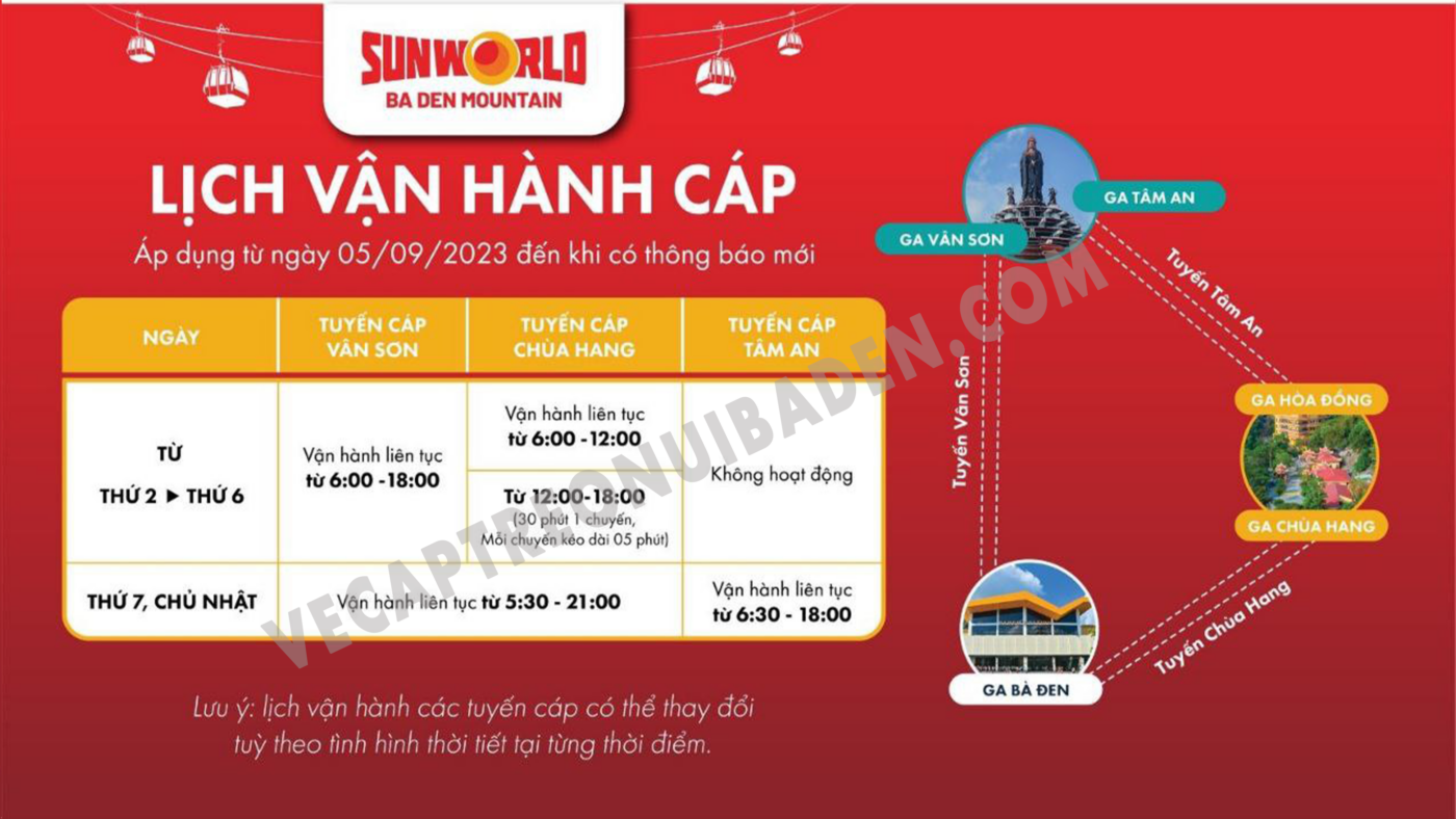 GIỜ MỞ CỬA CÁP TREO NÚI BÀ ĐEN, GIỜ HOẠT ĐỘNG, LỊCH VẬN HÀNH CÁP TREO NÚI BÀ ĐEN SUN WORLD MỚI NHẤT