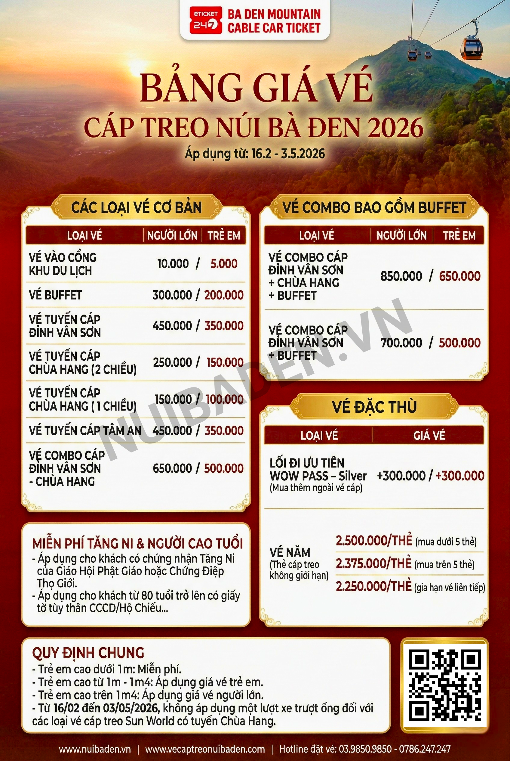 Bảng Giá Vé Cáp Treo Núi Bà Đen