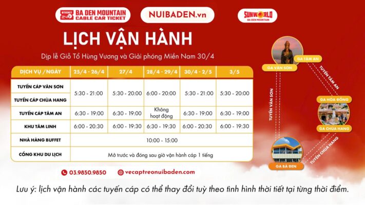 Giờ hoạt động cáp treo núi Bà Đen