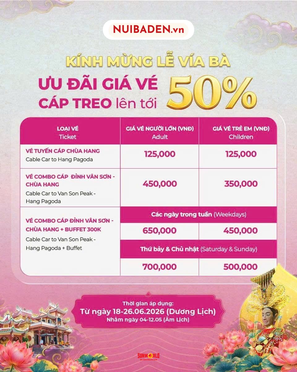 VÉ COMBO CÁP ĐỈNH VÂN SƠN - CHÙA HANG + BUFFET (Vía Bà 18-26/6/2026)